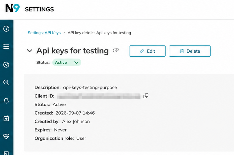 API key details showing the Created by field
