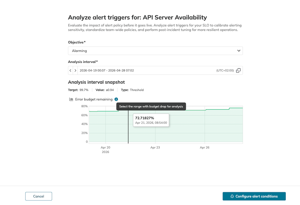 Step 1 of Alert policy analyzer