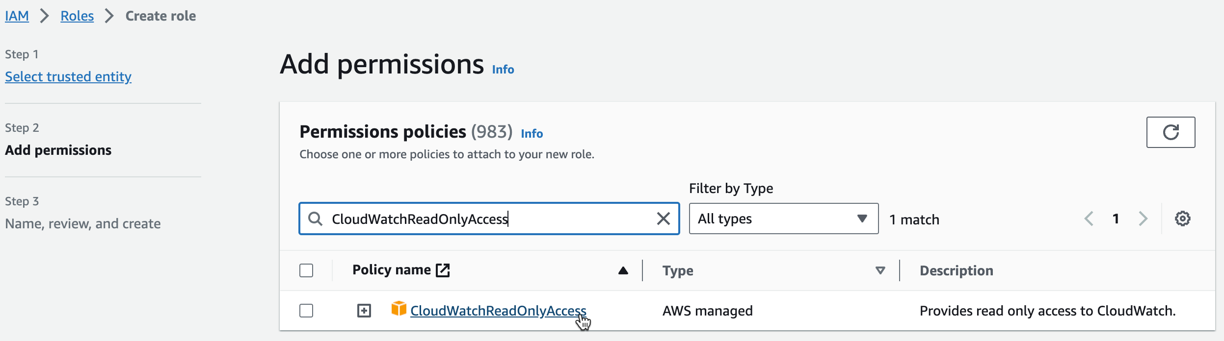 ACloudWatch read only access