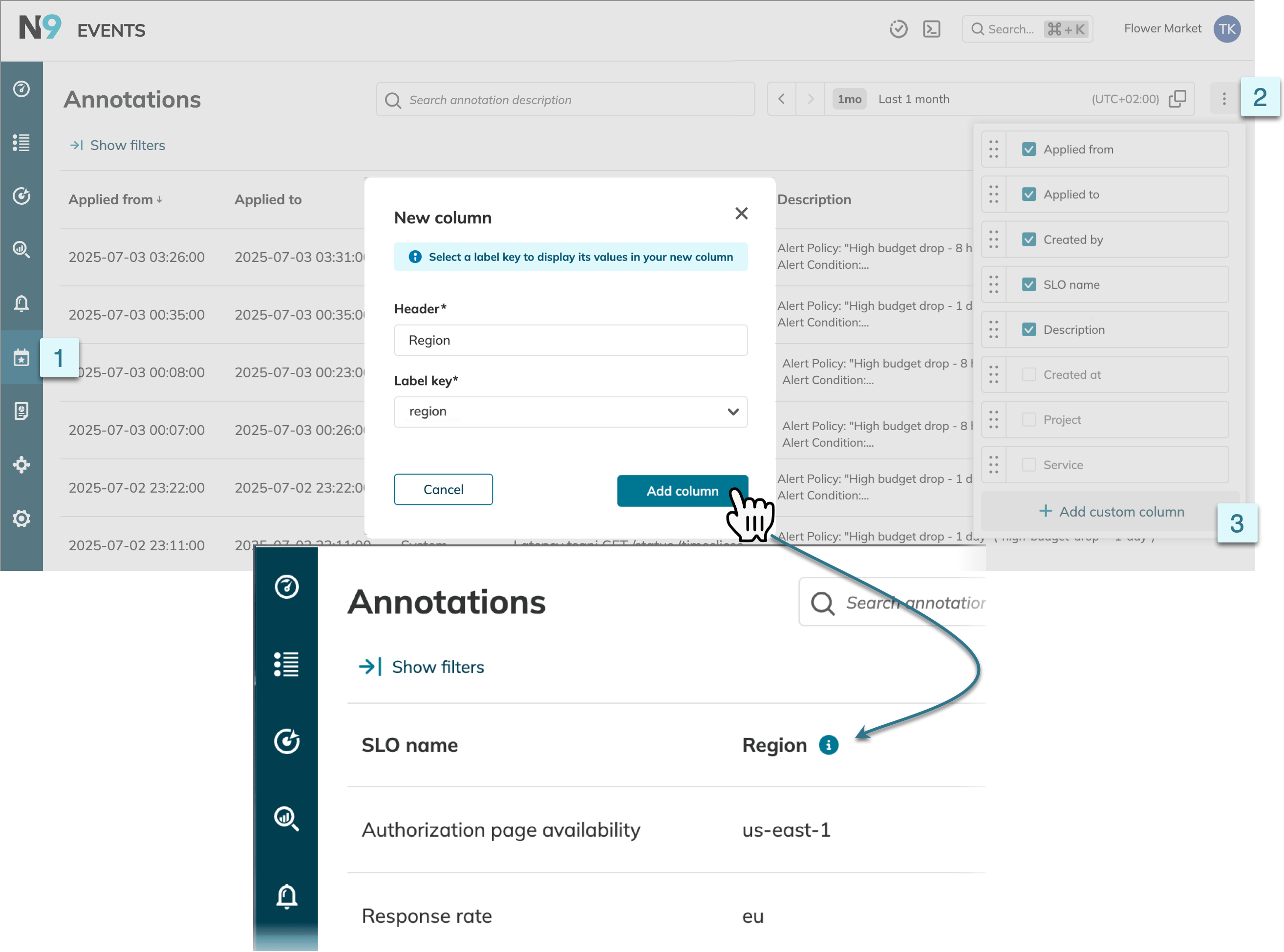 custom columns in the Annotations table