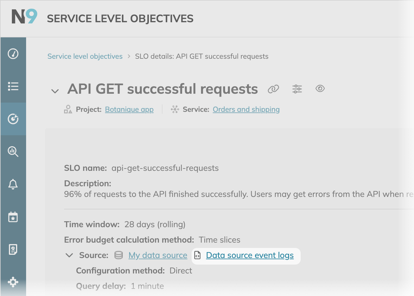 link to data source event logs on slo details