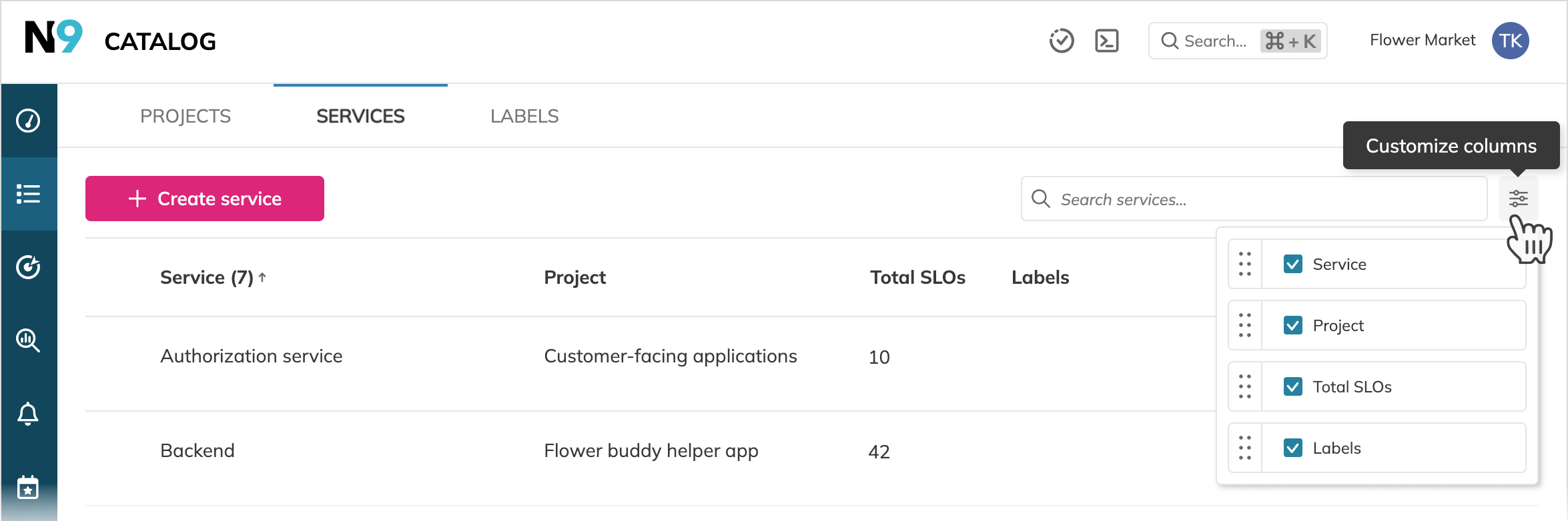 service list column customization