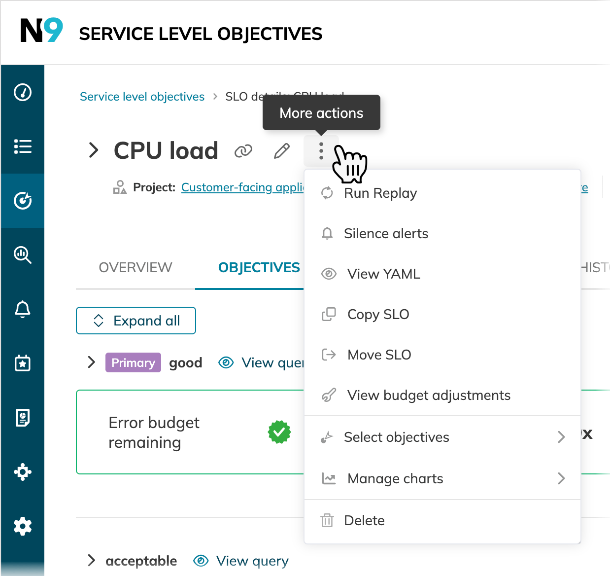More actions on SLO details