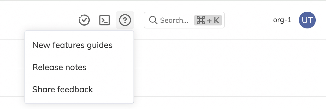 Resource center menu opened from the top navigation