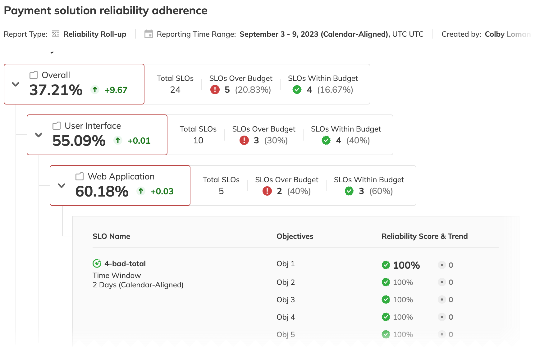 Reliability Roll-up Report Drill Down