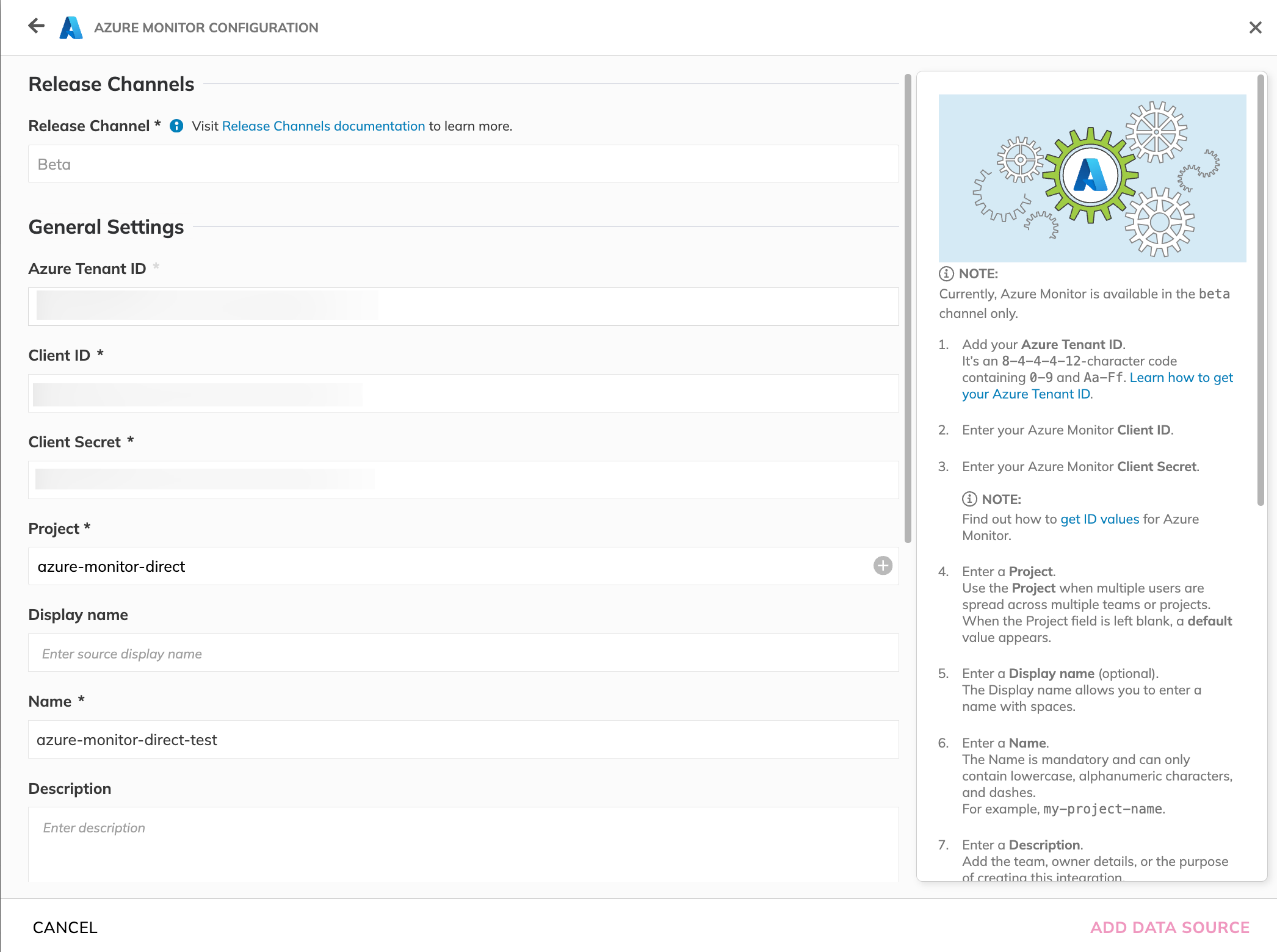 Azure metrics - add source