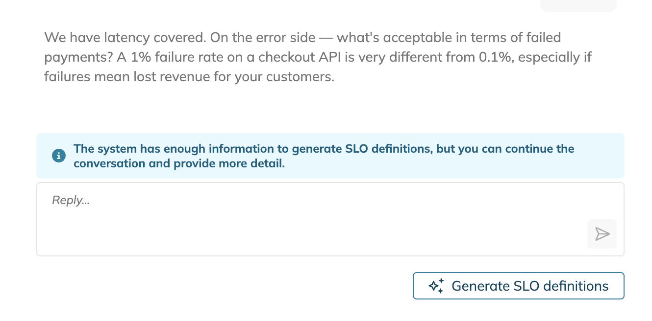 Generate SLO definitions button enabled in a discovery session