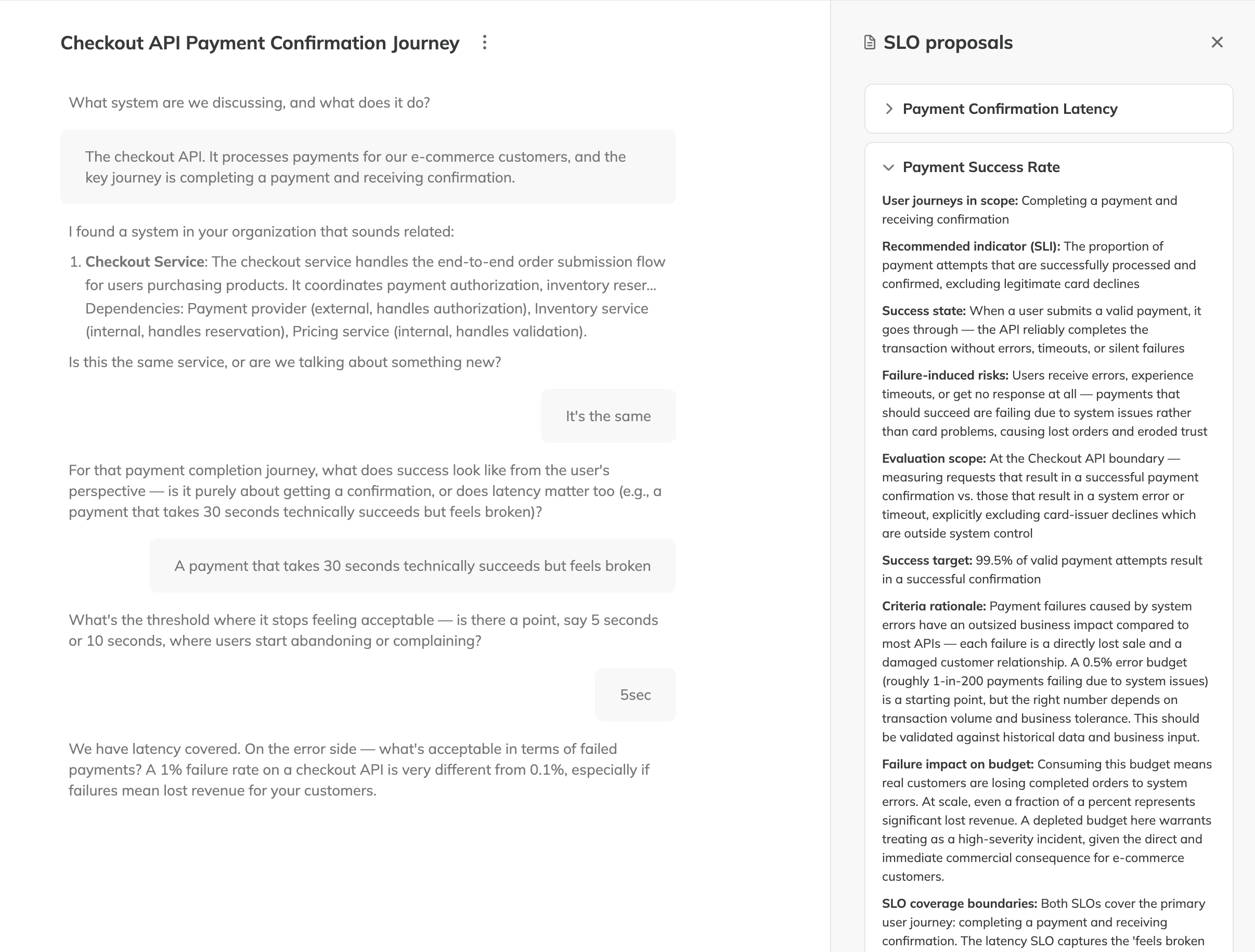SLO proposals panel showing a generated SLO proposal