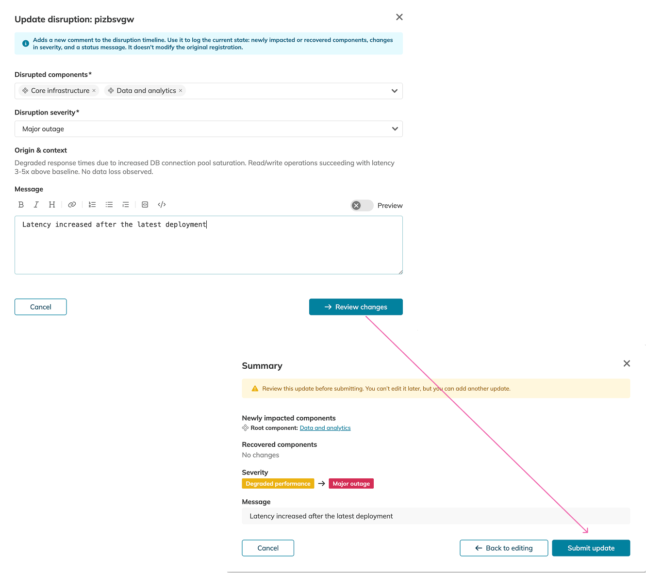 Add update modal with Summary step