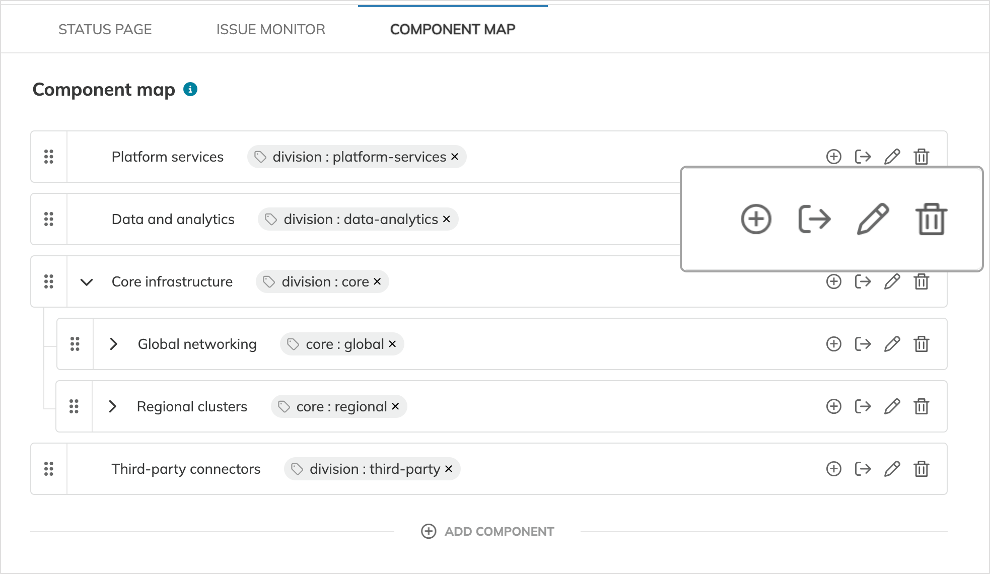 Component structure management options